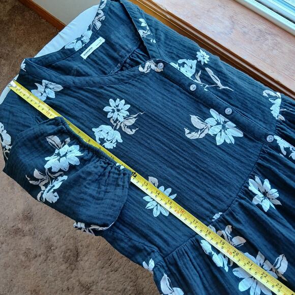 Sonoma Button Thru Femme Midi Dress 1X repaired black tan floral cotton - Picture 11 of 15